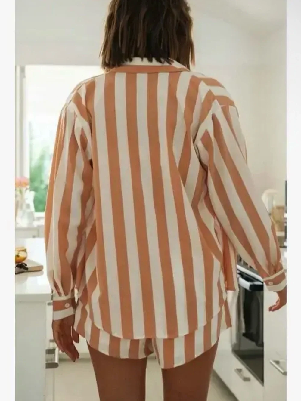 Ladies Striped 3-Piece Lounge Set - Orange & White size Medium